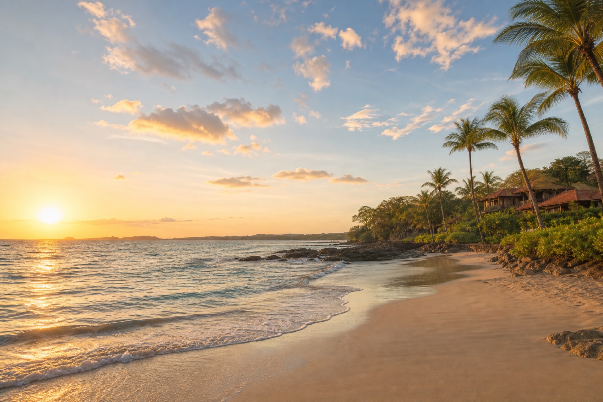 Turquoise water and soft sand at sunrise